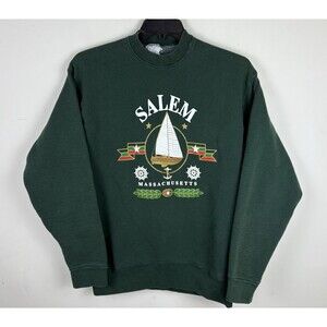 Vintage 90s Salem Massachusetts Graphic Crewneck / Sweatshirt / Green / Large
